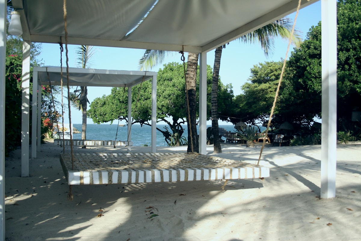 Palm-lined beach on the Kenyan coast near Mombasa