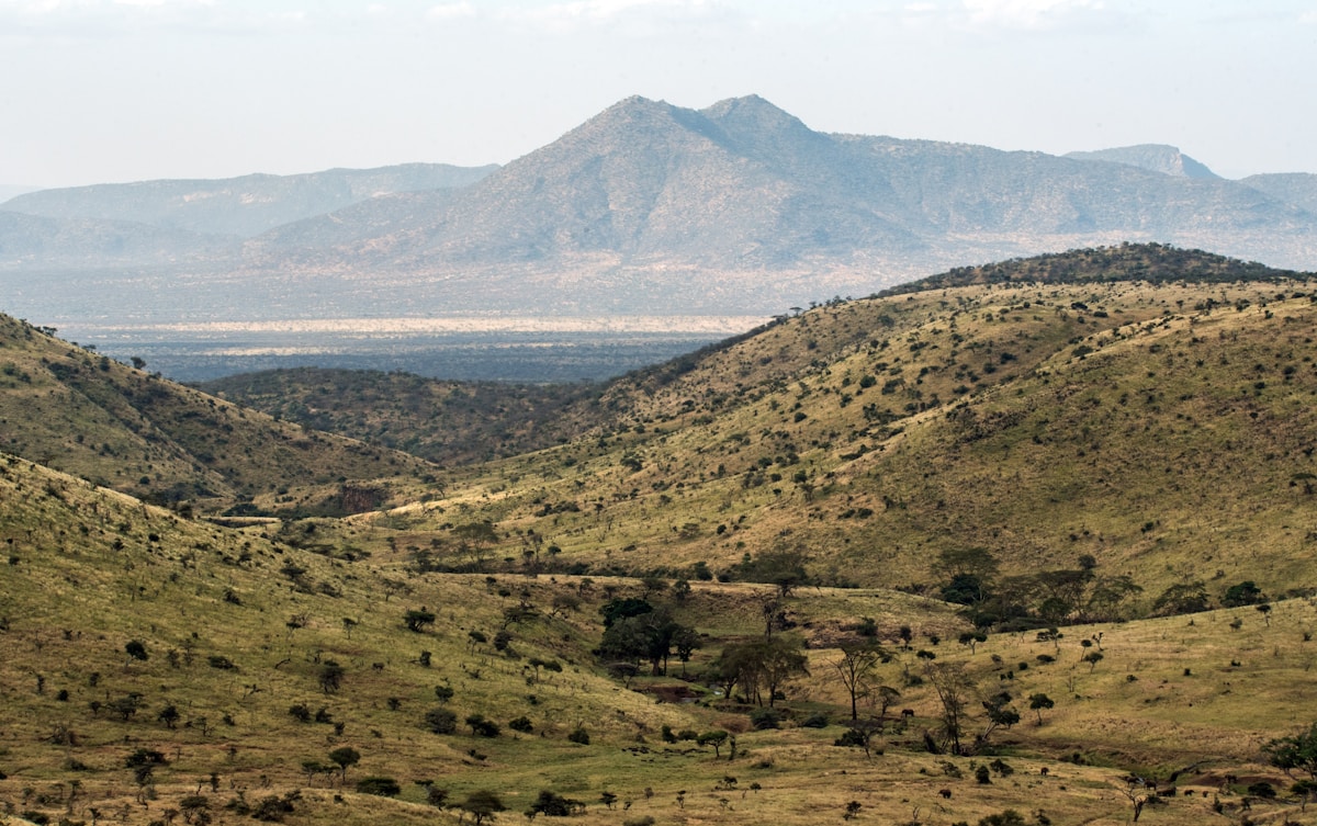 Rolling hills and semi-arid landscape near Lewa Wildlife Conservancy, Isiolo County Kenya