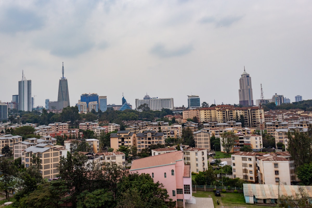 Nairobi city skyline with modern skyscrapers and residential buildings, Kenya